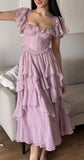Purple Vintage Elegant Fashion Long Tulle Chiffon Ball Gown Evening Dress Wedding Guest Dress Birthday Party Dress HZ1023