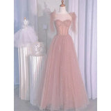 Pink Shiny Sweet A-Line Long Elegant Halter Neck Ball Gown Evening Dress HZ1023