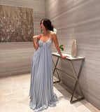 Blue lace spaghetti strap long evening dress bridesmaid dress beautiful and elegant sleeveless HZ1023