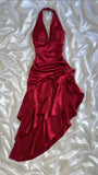 Hot Red Suspender Fashion Sexy Simple long Satin Ruffle Elegant Ball Gown Evening Dress Party Dress Homecoming Dress HZ1023