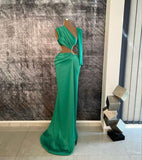 Green gorgeous shiny sexy fashion waist-baring rhinestones embellished long ball gown evening dress HZ1023