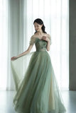 Green beautiful charming floral applique tulle long formal prom dress, evening dress, party dress HZ1023