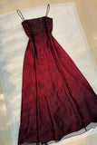 Burgundy Spaghetti Straps Exquisite Beaded Long Tulle Ball Gown Evening Dress prom dress HZ1023