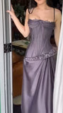 Purple vintage fashion spaghetti strap long satin prom dress, evening dress, party dress HZ1023