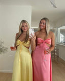 Yellow/Pink Strapless Elegant Simple Long Ball Gown Evening Gown Bridesmaid Dress HZ1023