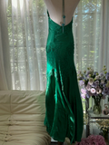 Green Gorgeous Shiny Fashion Elegant Delicate Lace Beading Long Satin Chiffon Fairy Ball Gown Evening Dress Birthday/Wedding Guest/Holiday Party Dress Prom Dress Valentine's Day Date Dress HZ1023