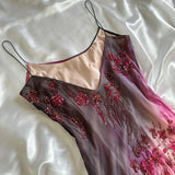 Pink Gradient Gorgeous Lightweight Exquisite Beaded Spaghetti Strap Long Chiffon Ball Gown Evening Gown Party Dress HZ1023