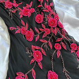 Black gorgeous delicate Beads floral applique spaghetti straps long elegant tulle ball gown evening dress HZ1023