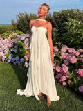 White pure color youthful elegant sweet long chiffon ruffle irregular skirt seaside beach holiday party dress evening dress prom dress HZ1023