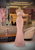 Pink Glitter Exquisite Beading Elegant Long Sequin Mermaid Slim Fit Ball Gown Evening Gown Party HZ1023
