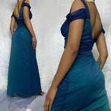 Blue shiny fashion gradient elegant spaghetti straps long chiffon elegant ball gown evening dress party dress HZ1023