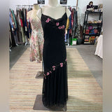 Black delicate floral beaded long tulle elegant ball gown evening dress formal birthday party dress dance dress HZ1023