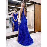 Blue/red fashion shiny v neck sleeveless floor length elegant sexy slit prom dress evening gown party dress HZ1023