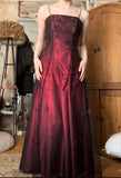 Burgundy Spaghetti Straps Exquisite Beaded Long Tulle Ball Gown Evening Dress prom dress HZ1023