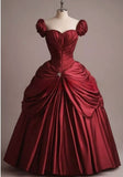 Burgundy Retro Elegant Sweetheart Neck Long Princess Ball Gown Evening Dress HZ1023