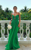 Green A-line V-neck halter chiffon long evening gown party dress wedding guest dress HZ1023
