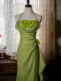 Yellow/Green/Burgundy Shiny Elegant Delicate Floral Backless Long Ball Dress Evening Dress Birthday Party Dress HZ1023