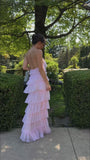 Pink Sweet Backless Long Tulle Ball Gown Evening Dress Party Dress HZ1023