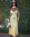 Yellow fashion elegant exquisite beaded spaghetti strap tulle long ruffled lace ball gown evening dress party dress prom dress HZ1023