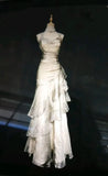 champagne Vintage Elegant Long Lace Ruffle prom dress Evening Dress HZ1023
