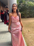 Pink Fashion Simple Elegant Long Satin Ball Gown Evening Dress Party Dress Prom Dress HZ1023