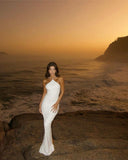 White fashion cross strap elegant simple long satin floor-length mermaid ball gown evening dress HZ1023