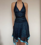 Blue shiny fashion strappy short chiffon ball gown, homecoming dress, party dress HZ1023
