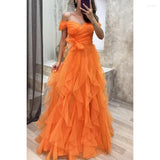 Purple elegant fashion A-line long layered ruffled tulle ball gown evening dress party dress HZ1023