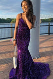 Purple Fashion Sexy Shiny Backless Long Floor Length Train Sequined Ball Gown, Evening Gown, Party Dress HZ1023