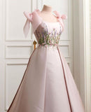 Pink Gorgeous Exquisite Floral Long Satin Formal Custom Prom Dress Evening Gown HZ1023
