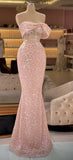 Pink Glitter Exquisite Beading Elegant Long Sequin Mermaid Slim Fit Ball Gown Evening Gown Party HZ1023