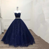 Royal blue/Purple gorgeous shiny exquisite beaded A-line long tulle ball gown evening dress HZ1023