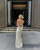 Ivory Fashion Chic Long Sexy Backless Satin prom dress Evening Dress Party Dress HZ1023