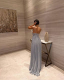 Blue lace spaghetti strap long evening dress bridesmaid dress beautiful and elegant sleeveless HZ1023