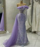 Purple Luxury Gorgeous Fashion Exquisite Beaded Long Tulle Ball Gown Evening Dress HZ1023