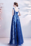 Elegant tulle sequins long A line prom dress evening dress HZ1023