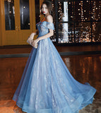 Shiny tulle sequins long prom dress evening dress HZ1023