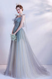 Cute tulle long A line prom dress evening dress HZ1023