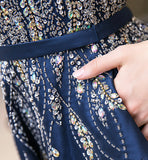 High quality v neck beads long prom dress blue evening dress HZ1023