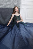 Shiny sequins long prom dress A line evening dress HZ1023