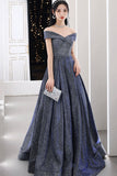 Simple A line v neck long prom dress off shoulder evening dress HZ1023