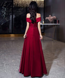 Shiny satin long prom dress burgundy evening dress HZ1023