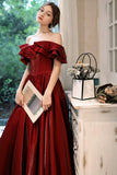 Burgundy satin long prom dress evening dress HZ1023