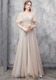 Champagne tulle beads prom dress evening dress HZ1023