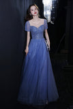 Cute tulle beads long A line prom dress evening dress HZ1023