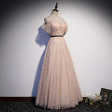 Lovely A line tulle pearl long prom dress evening dress HZ1023