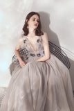 Cute v neck tulle long prom dress evening dress HZ1023