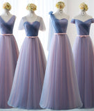 Blue v neck tulle long prom dress evening dress HZ1023