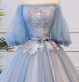 Blue tulle lace long ball gown dress formal dress HZ1023