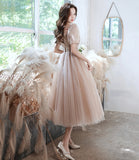 Champagne tulle beads short prom dress homecoming dress HZ1023